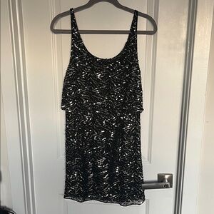 Alice + Olivia Black and Silver Sequin Mini Dress